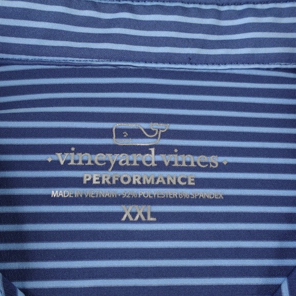 Vineyard Vines Polo Shirt Mens 2XL XXL Blue Striped Whale Logo Golf Performance - Picture 4 of 7